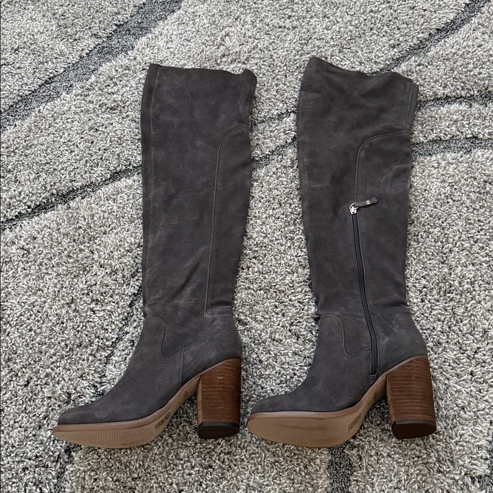 Kelsi Dagger Logan Grey Suede Leather Brooklyn Over The Knee Brown Heeled Boot 9 - Picture 5 of 10